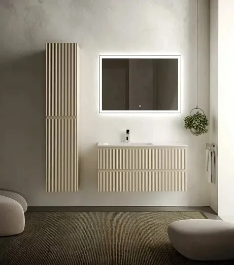 Тумба под раковину Sancos Snob R 100 см подвесная, левая, Beige Soft, SNR100LCE