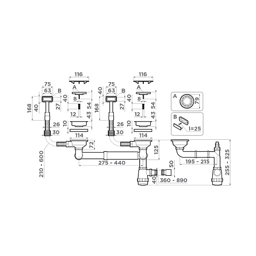 Арматура для двухчашевых моек Omoikiri WK-2C IN