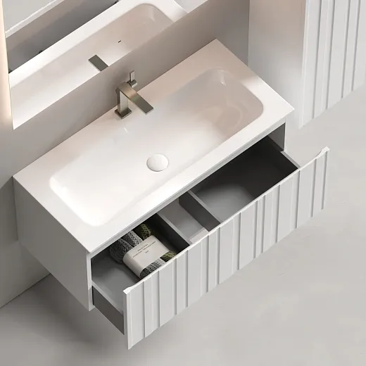 Тумба подвесная Ламель под раковину, белый матовый (bianco) 990x445x500
