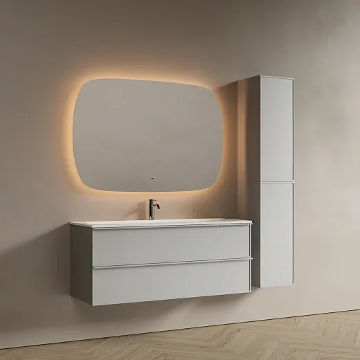 Тумба подвесная под столешницу Sancos Вельта (Velta) 100x45x50см, два ящика оснащенные доводчиками скрытого монтажа с системой плавного закрытия (Soft close), тёплый серый, VL100WG