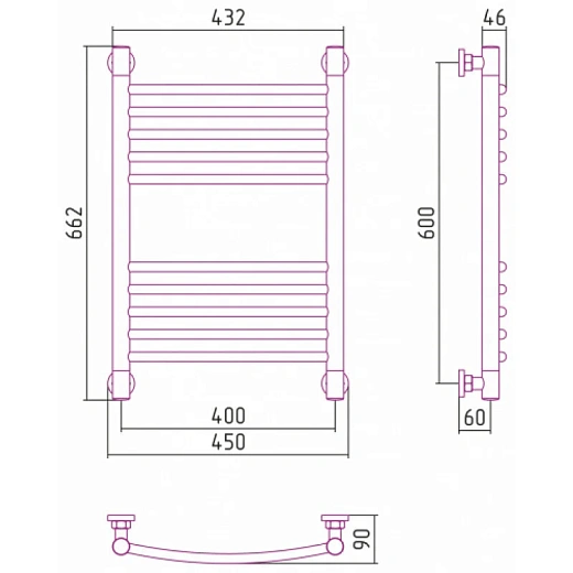 Полотенцесушитель водяной Сунержа Богема+ 31-0221-6040, 600x400, цвет матовый черный
