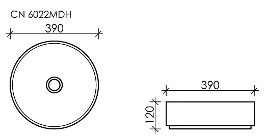 Раковина Ceramicanova Element CN6022MDH 39 x 39 x 12 см, накладная, круглая, без перелива, сантехфарфор