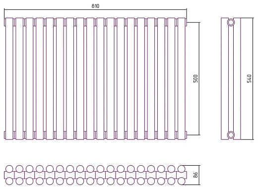 Радиатор стальной трубчатый Сунержа Эстет-11, ширина 80 см, высота 50 см, 18 секций, боковое подключение, хром, 00-0302-5018