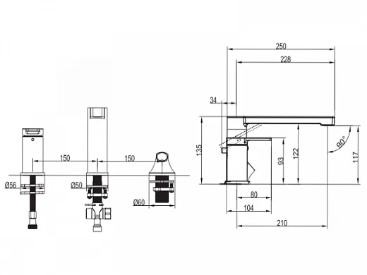 Смеситель для ванны двухвентильный настенный Villeroy&Boch Architectura, TVT10300100061