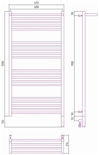 Полотенцесушитель электрический Сунержа Богема 3.0 1200x600 с полкой, хром, L/R