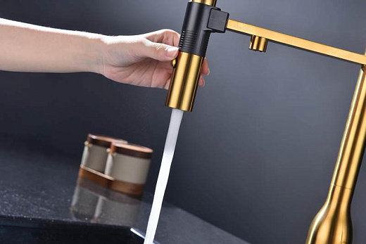 Смеситель PAULMARK MAGNETO ONE Ma213188-BG, брашированное золото, с гибким изливом