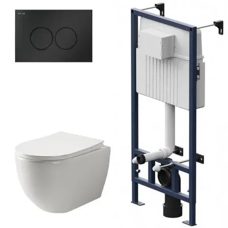 Инсталляция Am.Pm ProC с безободковым унитазом Ceramicanova Mia Rimless сиденье микролифт, сантехфарфор, клавиша смыва, I012707/CN1805/I070138