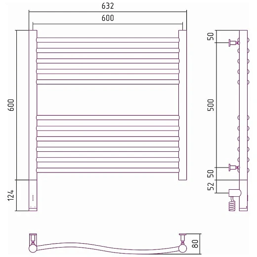Полотенцесушитель электрический Сунержа Флюид 3.0, 600x600, цвет хром, 00-5820-6060/00-5821-6060