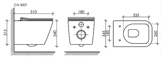 Сет 4 в 1: инсталляция Ceramicanova Envision с подвесным унитазом Metric CN3007_1001M_1000 Rimless CN3007, сантехфарфор, шумоизоляция, кнопка смыва Round хром матовый
