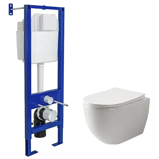 Инсталляция Berges Atom с безободковым унитазом Ceramicanova Mia Rimless сиденье микролифт, 040330/CN1805, сантехфарфор
