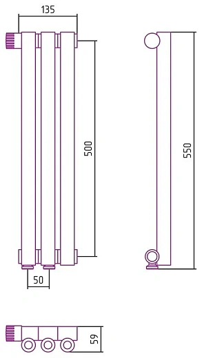 Радиатор стальной трубчатый Сунержа Эстет-0 EU50, ширина 15 см, высота 50 см, 3 секции, нижнее подключение левое EU50/правое EU50, хром, 00-0320-5003/00-0321-5003