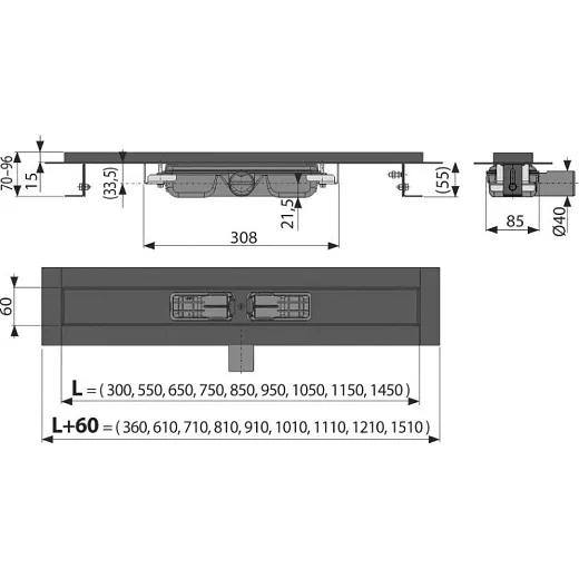 Душевой лоток AlcaPlast APZ101 550 с опорами, черный