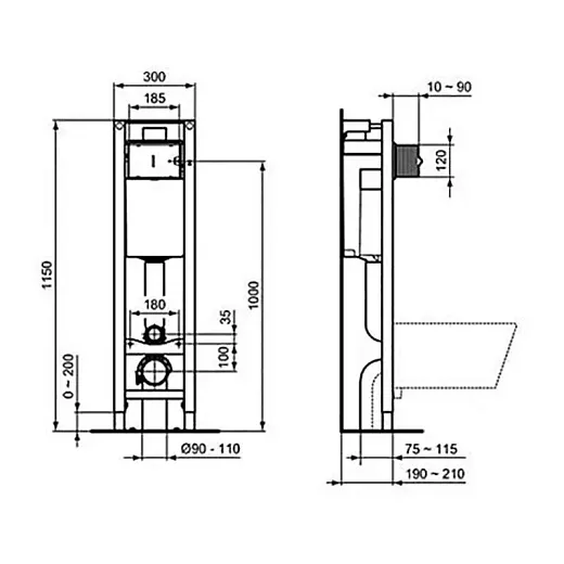 Инсталляция Ideal Standard, с безободковым унитазом Ceramicanova Metric Rimless, сиденье микролифт, E233267/CN3007, сантехфарфор