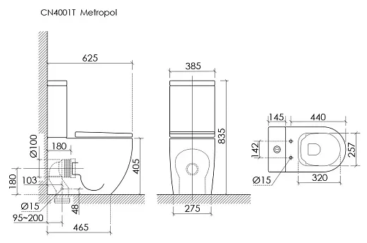 Напольный унитаз Ceramicanova Metropol CN4001T-BMB/CN4001-TMB, безободковый, смыв Торнадо, сиденье микролифт, черный матовый, сантехфарфор