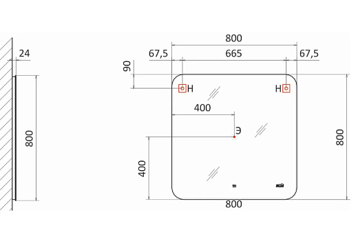 Зеркало Raval Ego 80 с подсветкой и часами