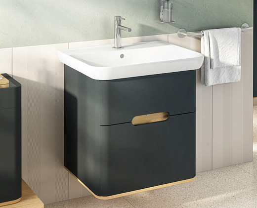 Тумба VitrA Sento с раковиной, с 2 ящиками, 65 см, с LED подсветкой, цвет матовый антрацит (ножки 61069 заказываются отдельно) 60834 Тумба VitrA Sento с раковиной, с 2 ящиками, 65 см, с LED подсветкой, цвет матовый антрацит (ножки 61069 заказываются отдельно) 60834