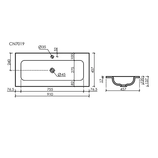 Раковина Ceramicanova Grace CN7019MB, 91 см, сантехфарфор, черный матовый
