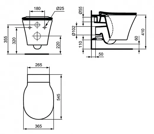 Подвесной безободковый унитаз Ideal Standard Connect Air Rimless белый, сиденье микролифт, K819501