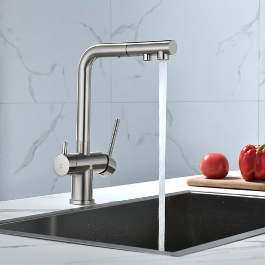 Смеситель PAULMARK SERPENTINE Se213222-NI(BS), (стальной/никель)