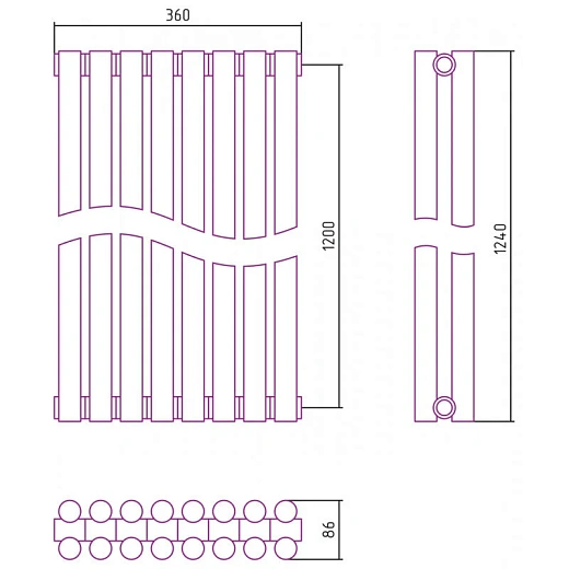 Радиатор трубчатый Сунержа Эстет-11, 8 секций, ширина 36 см, высота 120 см, боковое подключение, цвет состаренная бронза, 05-0302-1208