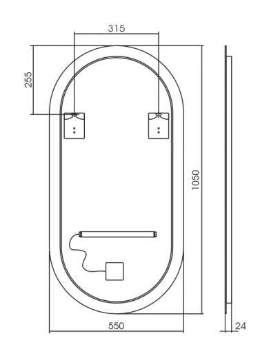 Зеркало Raval Уна 55х105 сенсор Гор/верт, Una.02.550x1050/W/RL