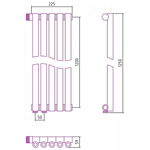 Радиатор трубчатый Сунержа Эстет-0 EU50, 5 секций, нижнее подключение левое/правое, цвет золото, 03-0320-1205/03-0321-1205