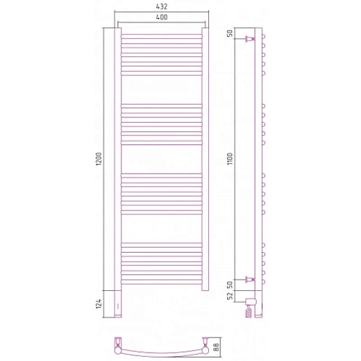 Полотенцесушитель электрический Сунержа Богема 3.0, 1200x400, цвет матовое золото, 032-5802-1240/032-5803-1240