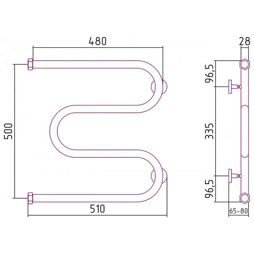 Полотенцесушитель водяной Сунержа М-образный+, 500x500, цвет шампань, 020-4007-5050
