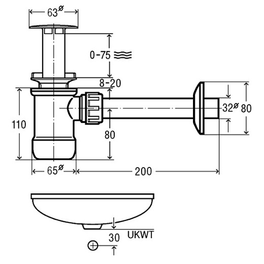Сифон для умывальника Viega 472528, бутылочный, латунь, хром, 63x32