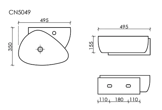 Умывальник Ceramicanova Element CN5049 49см сантехфарфор белый, CN5049