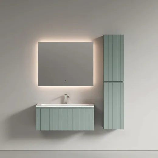 Тумба подвесная Ламель под раковину, серо-зелёный 990x445x500