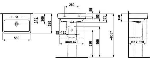 Умывальник Laufen Pro 818958 55x38 покрытие LCC