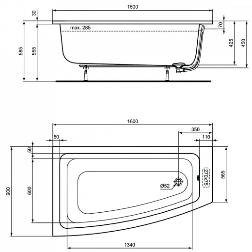 Ванна акриловая асимметричная Ideal Standard i.life 160x90см, T476801