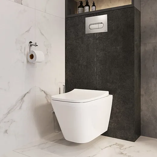 Комплект инсталяции VitrA Integra Square с унитазом безободковым, с сиденьем микролифт, кнопка смыва глянцевый хром, 9856B003-7207