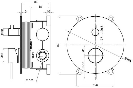 Смеситель для душа AQUAme Siena AQM8803BN брашированный никель встраиваемый