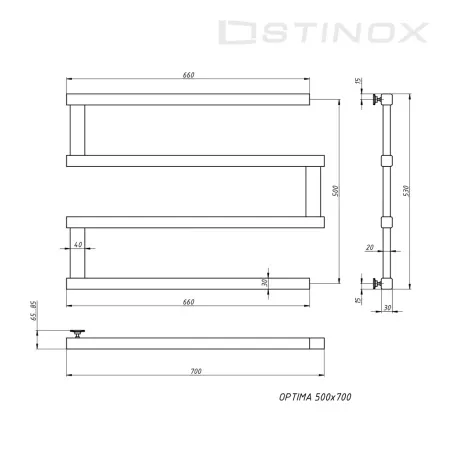 Полотенцесушитель водяной Stinox Optima 700х500 белый матовый