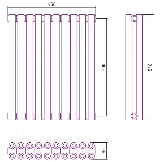 Радиатор отопления Сунержа Эстет-00, ширина 45 см, высота 50 см, 10 секций, боковое подключение, цвет матовая шампань, 022-0332-5010