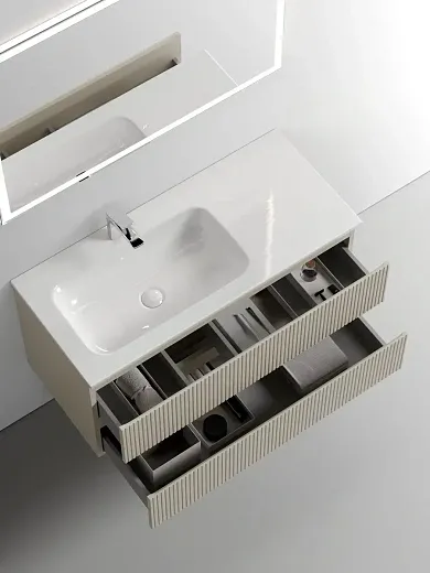 Тумба под раковину Sancos Snob T 100 см подвесная, левая, Beige Soft, SNT100LCE