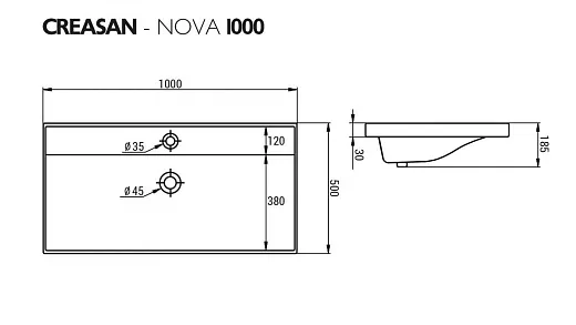 Умывальник мебельный Creasan "НОВА 100" (Nova), белый, 1с, CS1011U