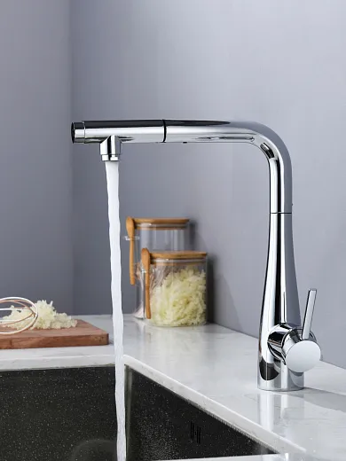 Смеситель для кухни Cucina с выдвижным L-образным изливом, хром (AQM9902CR)