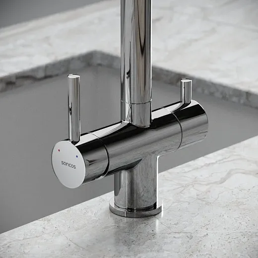 Смеситель для кухонной мойки Sancos Spin SC4015CH, с подключением к фильтру, с выдвижным изливом, цвет хром