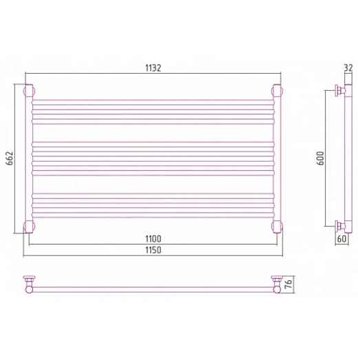 Полотенцесушитель водяной Сунержа Богема L 30-0202-6011, 1100x600, цвет матовый белый