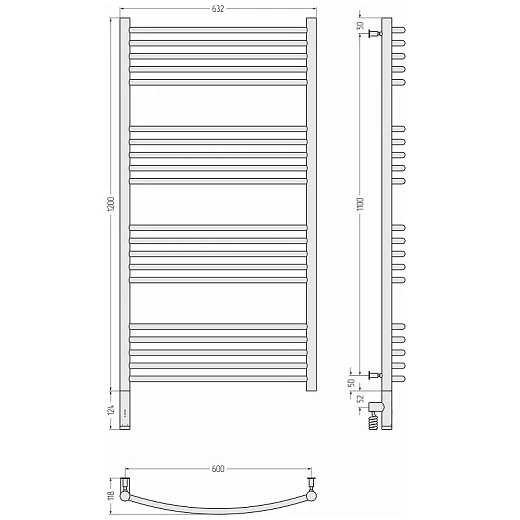 Полотенцесушитель электрический Сунержа Богема 3.0, 1200x600, цвет состаренная латунь, 051-5802-1260/051-5803-1260