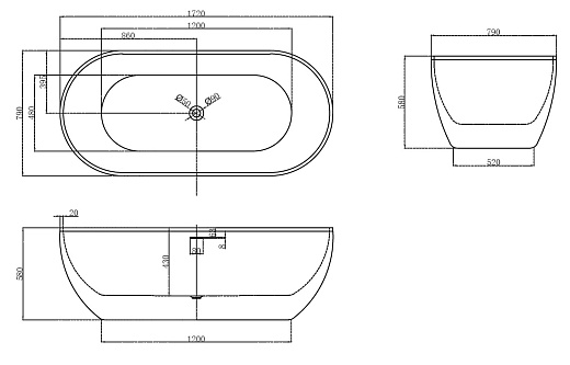 Акриловая ванна ABBER AB9241 белая 170x80