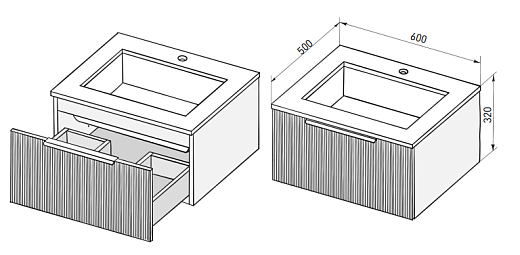 T600V1T Тумба под умывальник Salini TOUCH V 60 Taupe вертикальная фрезеровка T600V1T Тумба под умывальник Salini TOUCH V 60 Taupe вертикальная фрезеровка