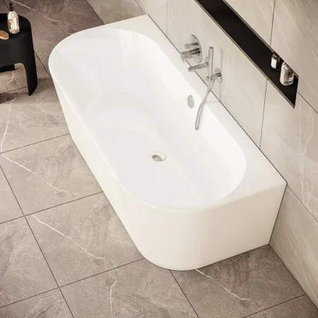 Ванна акриловая VitrA Geo 180 x 80.5 см приставная+ножки+скрытый сифон сифон, прямоугольная, белая, 65420006000