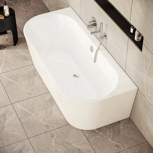Ванна акриловая VitrA Geo 180 x 80.5 см приставная+ножки+скрытый сифон сифон, прямоугольная, белая, 65420006000