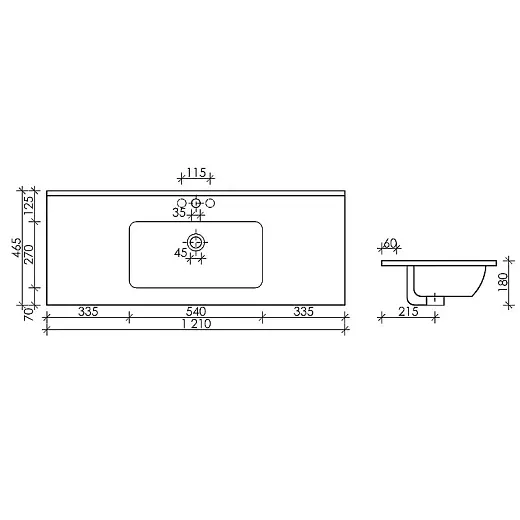 Умывальник Ceramicanova Element CN7006 121х46.5х18см накладной прямоугольный с переливом, CN7006