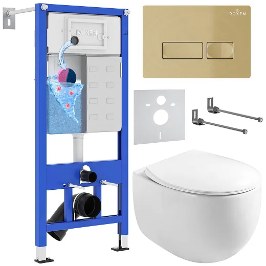 Комплект инсталляции с унитазом 6 в 1 Roxen StounFix Dual Fresh 968085 (состоит из: 710200, Caspia 410280GВ, 530170-01)