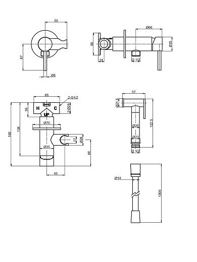 AQM6217MB AQUAme Siena Готовый комплект гигиенического душа (скрытый монтаж, латунная лейка), Черный матов